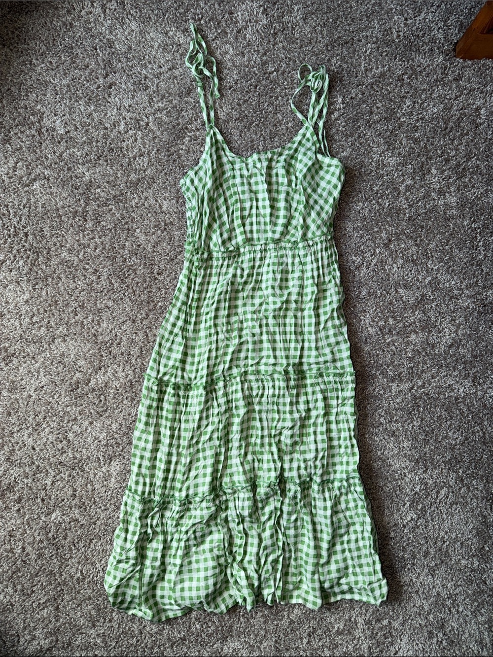 Light Green Gingham Tie-Strap Sundress